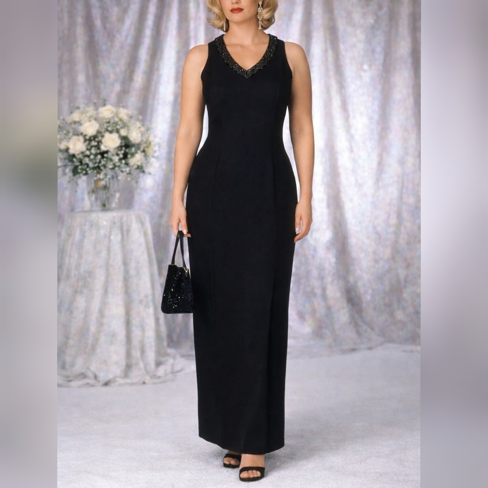 New Image Vintage 80s 90s Black Beaded Party Prom Bridesmaid Dress sz 16 NWT